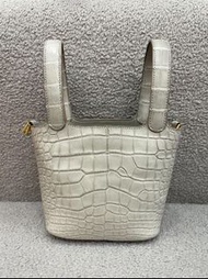 愛馬仕 Hermès Picotin 14 Micro 菜籃子 珍珠灰 鱷魚皮 金扣｜全新｜U刻