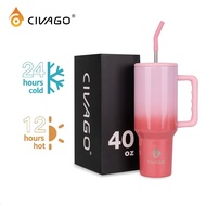 CIVAGO（40oz/1200ml）Insulated Vacuum Tumbler Stainless Steel Mug Bottle with Straw ＆ Handle Drinkware