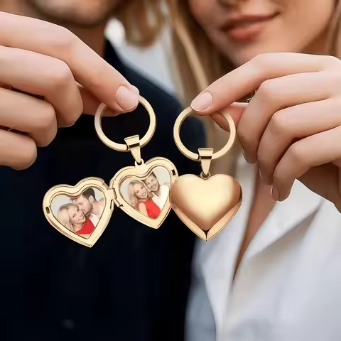 Custom 1/2 Photo Heart Frame Locket Keychain Personalised Key Ring Memorial Keepsake for Loved Ones 