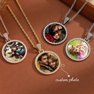 1pc Customized DIY Photo Round Pendant Necklace - Shiny Zirconia Inlaid, Meaningful Jewelry For Cust