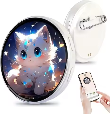 E87 Cyberpunk Anime LED Badge HD Display Digital Photo Frame Electronic Badge DIY Cartoon Merch Gift