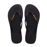 Havaianas Slim Logo Metallic Girls Black Gold Buckle Classic Slippers 4119875-1924W
