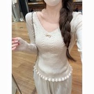 Bow-Knot Waist Lace Collar Sweater - Spring Trendy Top