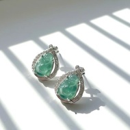 冰種藍水翡翠彌勒佛佛公耳釘耳環 925純銀 | 天然翡翠A貨 | 送禮