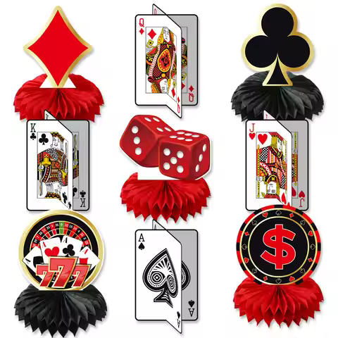 9Pc/Set Casino Las Vegas Theme Poker Playing Card Desktop Honeycomb Ornament for Adults Boy Birthday