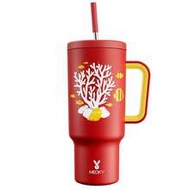 Meoky 40oz Handled Straw Tumbler, Vacuum Insulated Water Bottle, Straw Lid Insulated Cup, Stainless 