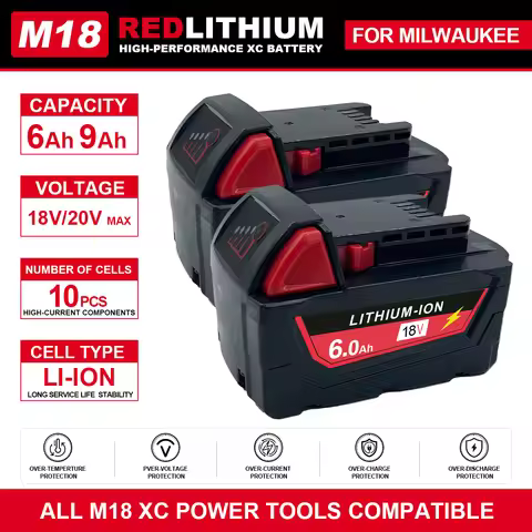 For Milwaukee M18 48-11-1860 M18B5 18V XC Li-ion Battery Charger Kit 6.0Ah 9.0Ah 12Ah 18650 Cordless