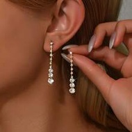 1 Pair Fashionable Long Water Drop Rhinestone Earrings, Suitable For Daily Wear By Women