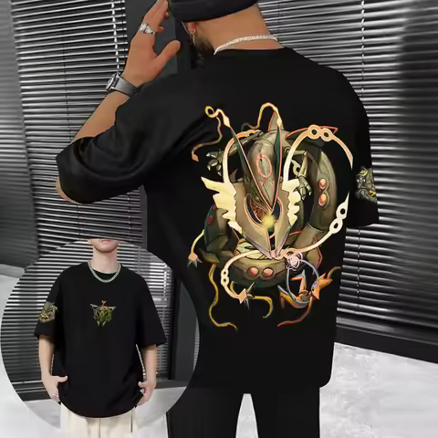 Men's T-Shirt Rayquaza Legendary Pokemon Anime Graphic Tee Soft Cotton Casual Streetwear for Daily W