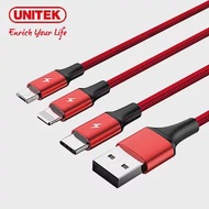 UNITEK Lightning/ Micro USB/ Type-C 鋁合金三合一編織充電線1.2M