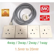 Heavy Duty Extension Wire Socket 4 way / 3 way / 2 way / 1 way  c/w Full Copper Wire (1.5m-20m) 1/2/3/ 4 Gang Extension