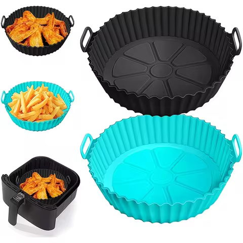Air Fryer Silicone Pot, Air Fryer Silicone Liners Round Food Safe Non Stick Air Fryer Basket Additio