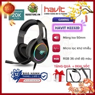 Havit H2232D Gaming Headset, Driver 50, RGB LED, Noise Canceling Mic, Compatible - Genuine