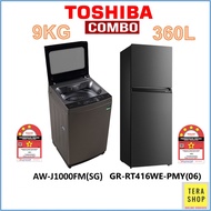 【COMBO】Toshiba RT416WE 360L Refrigerator Peti Sejuk M1000EM(SG) 9KG Washing Machine Mesin Basuh