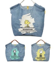 PEANUTS 手提袋 牛仔 Ball&Chain 環保袋 超輕 史努比 可折疊 斜孭袋 包包 胡士托 日本限定 代購 Woodstock Charlie Brown 查理 布朗 Sally 莎莉 L