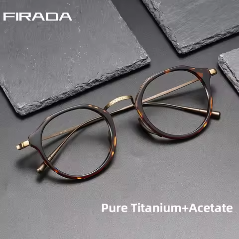FIRADA 2025 Fashion Comfort Glasses Retro Luxury Pure Titanium Acetate Glasses Optical Eyeglasses Fr