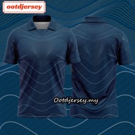 Navy Blue Men T Shirt Berkolar Murah Jersey Plain Design Retro Collar Jersey Lelaki Kanak Kanak Minimalist Waves Lines Pattern Short Sleeve T Shirt for Men Baju Bola Jersi