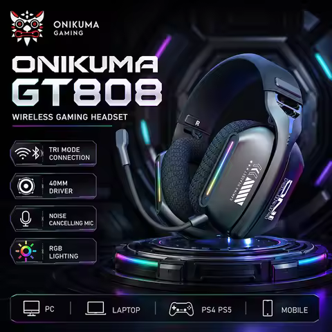 ONIKUMA GT808 Wireless Gamer Headset Tri Mode RGB Stereo Surround Sound Soft Ear Pads Immersive Audi
