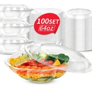 64,100,,、、  Mangkuk Plastik Lutsinar Bentuk Ros 2L dengan Penutup 100 Keping, Bekas Pakai Buang deng