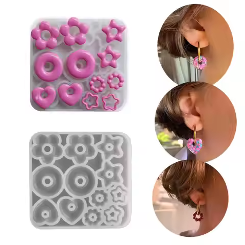 3D Pendant Earrings UV Epoxy Resin Molds DIY Rings Star Love Flower Garlands Shape Earrings Silicone