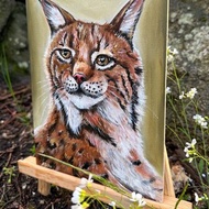 Lynx painting Bobcat original acrylic art on cardboard 18x24 cm Big cat wall art