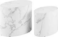 AC Design Furniture Rico Coffee Table in White Marble Look, Set of 2, Space-Saving Oval Side Tables 
