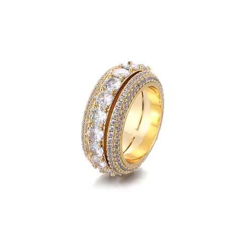 Luxurious five-row 18K Real Platinum PT950 rotating hip-hop ring au9999 real gold rotatable men's ri