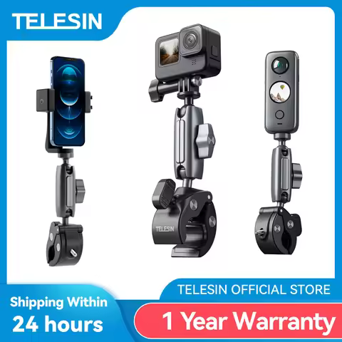 TELESIN Cycling Motorcycle Clip Magic Arm 360° Aluminum Alloy Super Clamp 1/4" Hole For Camera GoPro
