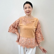เสื้อลินินผู้ใหญ่คอปาดแต่งลูกไม้คอตตอนนิ่ม อก 38" 40" 42" 44" 46" 48" 50" อินกะออย สีมิ้น/ฟ้า/ชา/ชมพ