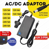 (POWER ADAPTOR) AC/DC 12V5A 12V6A 12V8A 12V10A 24V 3A 24V 5A 24V 6A/ Adaptor UK 3 Pin Plug / Power S