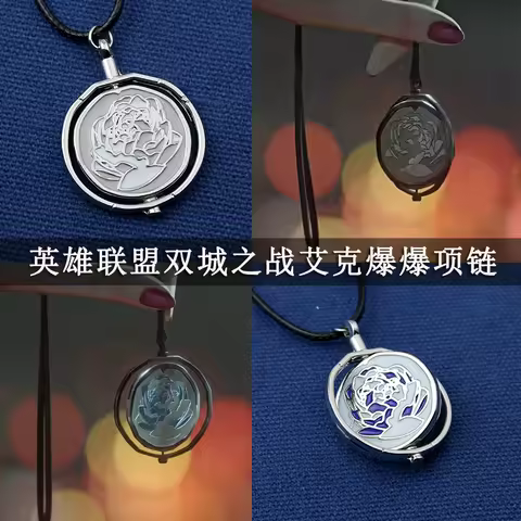 Game LOL Jinx Blue Rose Rotatable Cosplay Necklace Halloween Party Cosutmes DIY Stuff Arcane Season 
