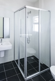 ชาวเวอร์คิงฉากกั้นอาบน้ำ DIY Shower-in-a-Box Series รุ่น SN02 บานเลื่อนเข้ามุม แบบมีเฟรม ขนาดสั่งตัด (90x90x180 -120x120x180ซม.) กระจกนิรภัยเทมเปอร์มอก.หนา 4มม