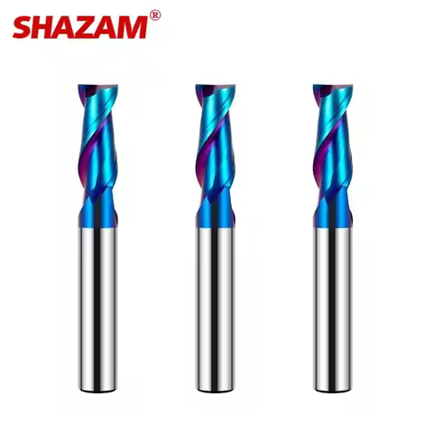 SHAZAM HRC70 2-Flute Tungsten Steel carbide Blue Nano Coating Flat Milling Cutter CNC Stainless Stee