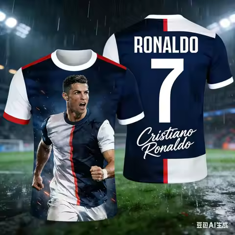 Summer Men Ronaldo 7 Football Jersey T-shirt Short Sleeve Sportswear Fashion Oversized Training Wear