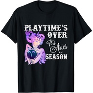 Aries Zodiac Sign - Playtime Over It'S Aries Season T-Shirt Cool