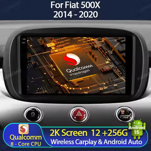 Android 15 Car Radio For Fiat 500x 2014 - 2020 BT QLED Multimedia Stereo Video Player 4G WIFI GPS NA