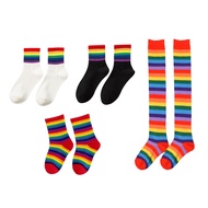 (100% COTTON) EW Rainbow Socks Women's Tube Socks Summer Thin Cute Japanese High Tube Cotton Socks Stokin Pelangi 彩虹袜