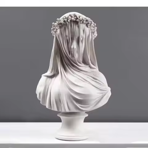 Artwork Veiled Lady Character Resin Sculpture Cape Woman Figures Portrait Statue Ornaments Living Ro