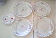 1套5件 高質 餐具 Made in France 法國製造 ARCOPAL 品牌 古懂 精緻花紋 花花 強化碗盤 易清洗 不藏污納垢 強化處理 白瓷 耐撞擊 不易缺角 適用於微波爐 洗碗機