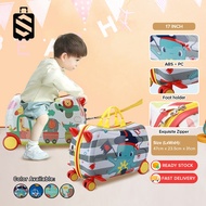 SKY TRAVELLER 17Inch Large Capacity Kids Rideable Cartoon Suitcase Silent Universal Wheel Draggable 