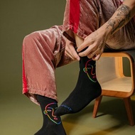 黑色襪子 男女同款 潮流個性 彩色線藝術休閑中筒襪 日系棉襪
