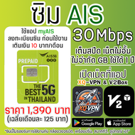 ซิมเน็ต AIS 30 Mbps เน็ตไม่อั้น เน็ตไม่จำกัด เน็ตไม่ลดสปีด รองรับ 5G เปิดเน็ตที่แอป XQ-VPN & V2Box