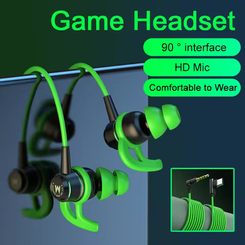 Gaming Headsets HiFi In ear 90 Degree Elbow Type C 3.5mm Gaming Wired Headphones For Samsung Galaxy 