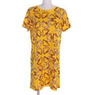 Excellent condition HERMES 2E4500DC 100% cotton crew neck T-shirt dress, yellow, all-over print, siz