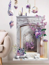 2入組紫色花藤和籃子壁貼，適用於大型壁爐臥室客廳門廳裝飾自粘貼紙
