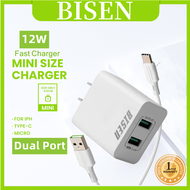 BISEN BC778 Realme Fast Charger 12W Dual USB Fast Charging 2.4A Portable Travel Wall Charger Adapter for Realme C11 C12 C15 C21Y C25Y C25S C35 C2 C3 5 5i 5Pro 6 6i 6Pro 7 7i 7Pro 8 8i 8 Pro 9 Pro Plus Narzo 20 30A 50 50i 50A Prime XT GT Master