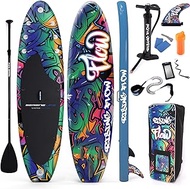 SereneLife Inflatable Stand Up Paddle Board-10Ft. Graffiti Standup SUP Paddle Board w/Oar, Air Pump, Ankle Leash, Paddleboard Repair Kit, Waterproof Mobile Phone Case, Storage/Carry Bag SLSUPB636.5