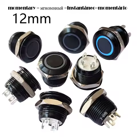 12mm Black Tiny Metal Button Switch L=11.5mm Ring Logo IP65 LED 3V 6V 12V 24V Snap 50mA 1NO No Locki