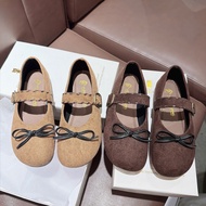 Lady Mary Jane Suede Doll Shoes with Bows, Soft and Easy to Wear Flats MT Store GQ010