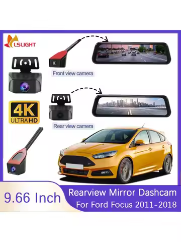 9.66 Inch Car Rear View Mirror Dashcam 4K For Ford Focus 2011-2018 Front View And Rearview Camera Mo